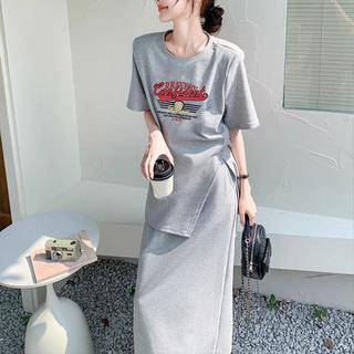 显瘦套装女2025夏季开叉短袖T恤A字半身裙宽松休闲两件套