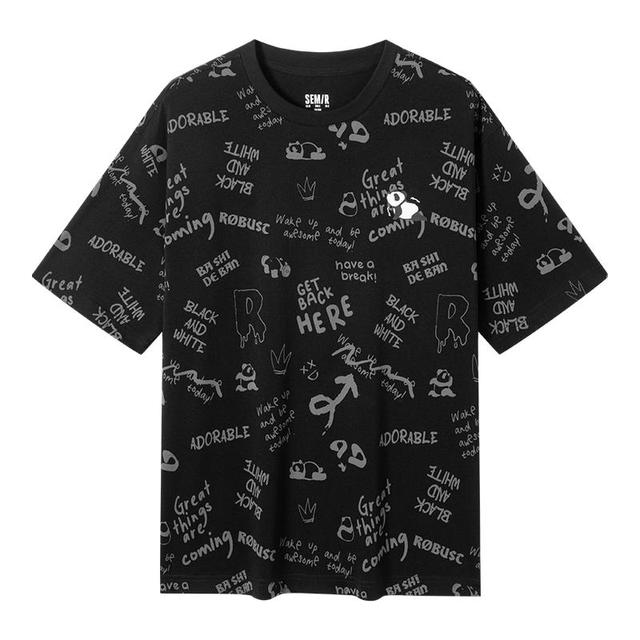 森马 男熊猫字母满印短袖T恤