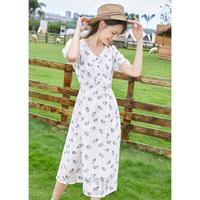 【碎花连衣裙】夏花边流苏腰带收腰显瘦中长裙