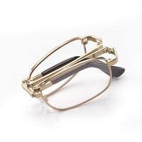 福初(FUCHU)自动变焦100-700度水晶老花镜折叠高档老花眼镜中老年高清防蓝光 高端金色折叠100度