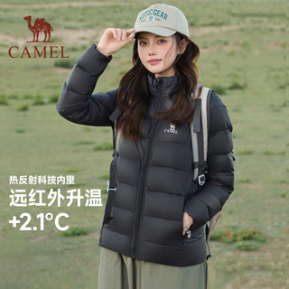 CAMEL骆驼轻薄羽绒服女士2025秋冬立领短款修身加厚保暖夹克外套男 幻影黑，男，J1W2PN140B M