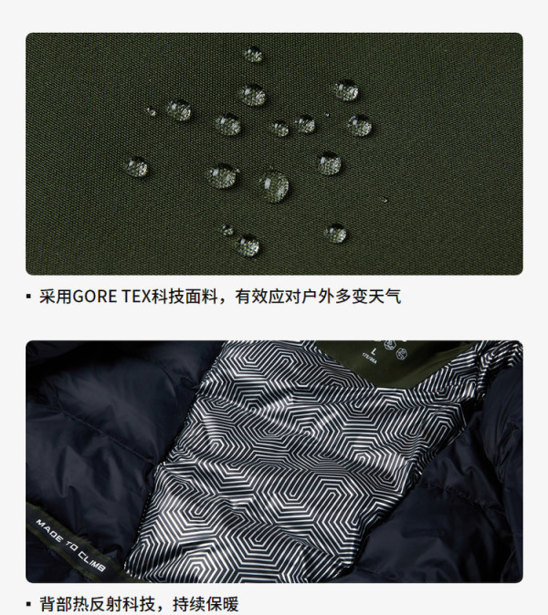KAILAS 凯乐石 N53° 700蓬鹅绒 Gore-tex 男士中长款加厚羽绒服 KG2243130