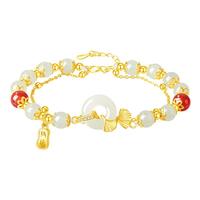 老凤祥平安扣和田玉银手链女士轻奢高端手串