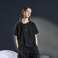 日着 rizhuo 女装春新款不规则宽松显瘦圆领短袖T恤