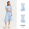 Semir 森马 连衣裙女泡泡袖V领收腰优雅气质夏季小众森系重工绣花中长裙