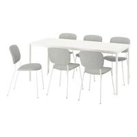 宜家（IKEA）VIHALS维哈斯餐桌饭桌办公桌简易桌学习桌出租房 白色桌子180x74cm+米灰色椅子*6