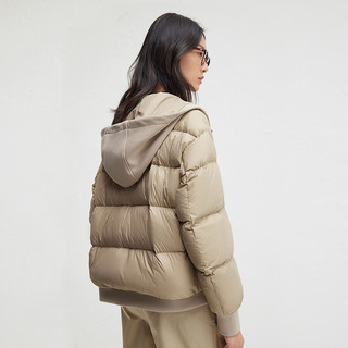 播24冬季90白鸭绒绗缝短款连帽羽绒服女宽松面包服DDR4RD5118 L