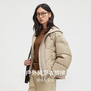 播24冬季90白鸭绒绗缝短款连帽羽绒服女宽松面包服DDR4RD5118 L