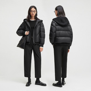播24冬季90白鸭绒绗缝短款连帽羽绒服女宽松面包服DDR4RD5118 L