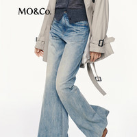 MO&Co.牛仔裤2025秋重工洗磨猫须怀旧中浅蓝高腰阔腿裤MBE3JEN003 牛仔蓝色 XXS /XXS