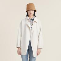 谜底 秋款时尚翻领宽松毛呢大衣女中长款呢子外套配腰带女士