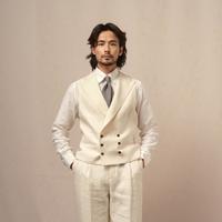 CULTUM 100%法国亚麻戗驳领双排马甲男绅士休闲马甲西服