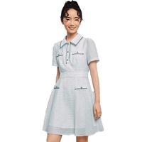 可颜女装夏季翻领泡泡袖清减龄学院小香风连衣裙