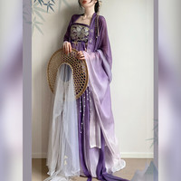 汉虞葵原创紫嫣汉服女唐制齐胸大袖衫刺绣日常仙气诃子裙春夏秋款 紫嫣 诃子裙+大袖衫+批帛 XL