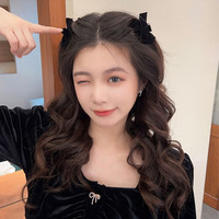 目柔 蝴蝶结小发夹女公主头抓夹女优雅侧边刘海夹发夹女发饰 黑色丝绒蝴蝶结一对 T0914A