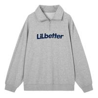 Lilbetter复古半拉链翻领卫衣2025秋男女同款字母刺绣polo领上衣