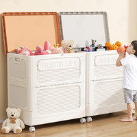 欧轩 衣服收纳箱超大容量家用带滑轮奶灰 62*38*67cm 带轮 1个