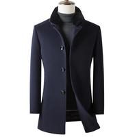 罗蒙（ROMON）【绵羊毛可脱卸羽绒内胆】毛呢大衣男中长款加厚保暖外套 藏青色 XL (180)