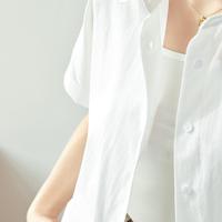 爱肯 【易打理】纯棉女士短袖白色衬衫夏季款翻领衬衣职业通勤半袖上衣