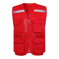 烈焰战队反光背心 夏季网眼多口袋反光马甲 钓鱼摄影建筑工地施工马夹 大红色 XXL