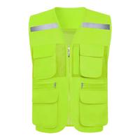 烈焰战队反光背心 夏季网眼多口袋反光马甲 钓鱼摄影建筑工地施工马夹 荧光绿 XL