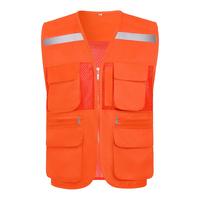 烈焰战队反光背心 夏季网眼多口袋反光马甲 钓鱼摄影建筑工地施工马夹 橘红色 4XL