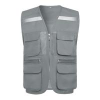 烈焰战队反光背心 夏季网眼多口袋反光马甲 钓鱼摄影建筑工地施工马夹 灰色 XL