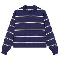 Champion冠军Polo衫女2025秋季翻领条纹经典简约长袖衬衫潮牌 蓝色条纹 L