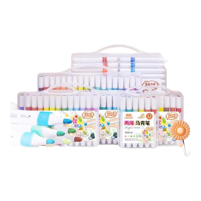真彩 60色丙烯马克笔单头速干不透色可叠色 36色三角笔杆+手提盒装
