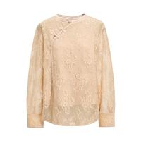 红袖 秋季女装新中式蕾丝绣花盘扣斜襟圆领上衣两件套