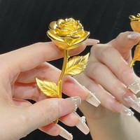 瑞诺 黄金玫瑰花束足金999投资收藏摆件永不凋谢七夕情人节礼物送女友 黄金玫瑰花约5.2克+爱心礼盒