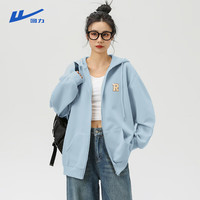 回力开衫外套连帽卫衣女2025年春秋女装宽松休闲百搭通勤风上衣 雾霾蓝-R字标签K M M（95-110斤）