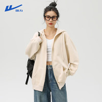 回力开衫外套连帽卫衣女2025年春秋女装宽松休闲百搭通勤风上衣 杏-纯色 XL XL(120-135斤)