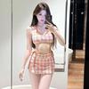 柯帛 2025新款格子撞色纯欲比基尼分体泳衣女小胸聚拢性感辣妹海边度假