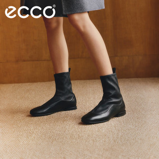 爱步（ECCO）靴子女 时尚潮流百搭经典平底牛皮轻奢女靴 舞悦244403 黑色24440351052 35
