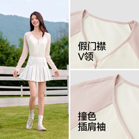 森马长袖T恤女短款V领紧身秋季2024新款休闲潮流撞色插肩袖套头衫