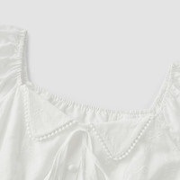 森马（Semir）连衣裙女设计感重工绣花夏2025花边翻领泡泡袖小白裙107425114041