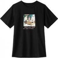 lagogo黑色正肩圆领休闲T恤女拉谷谷夏季油画印花纯棉短袖 黑色(W1) S