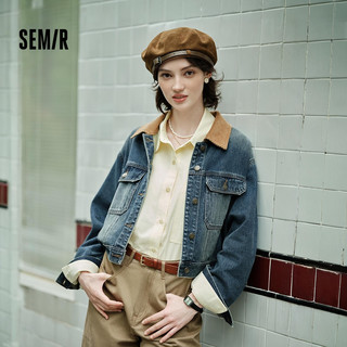 森马（Semir）森柔牛仔|牛仔外套女短款翻领做旧秋夹克小个子街头103524108001 牛仔黄泥染80325 L
