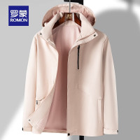 罗蒙 户外冲锋夹克衣服男女同款秋季可拆卸帽登山外套 7J205118米白 M