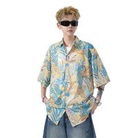 MMOPTOP夏威夷冰丝薄款花衬衫夏季男旅行沙滩海边度假短袖MCS22蓝色XL