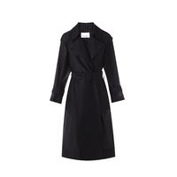 朗姿复古翻领束腰修身长款风衣气质高级感通勤外套2025年秋季 黑色 XL