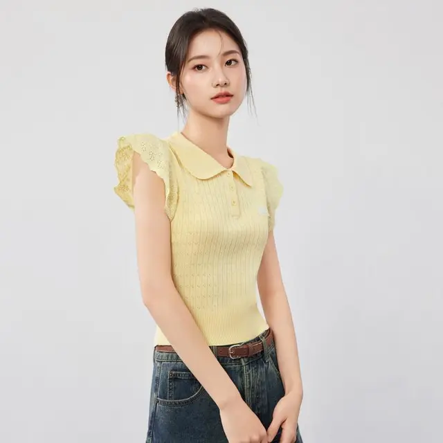 爱依服 商场爱依服2025夏季法式甜美淑女气质薄款通勤百搭毛织上衣