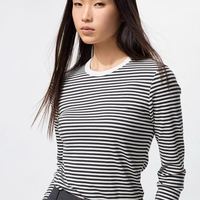 UNIQLO 优衣库 女装柔软罗纹条纹圆领T恤长袖百搭打底内搭秋冬新款480036