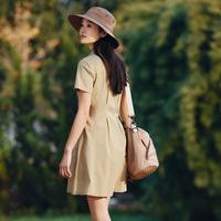 森马 夏季简约复古衬衫领连衣裙女气质休闲百搭纯色短裙