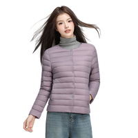 拉夏贝尔轻薄羽绒服女士短款冬季韩版修身圆领无领内胆保暖外套 M