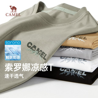 CAMEL骆驼男装短袖t恤男夏季2025凉感速干圆领运动宽松半袖体恤 S 【凉感透气】M15BAQR084 循环灰