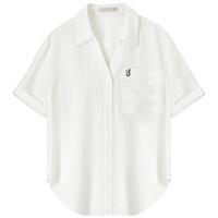 尚都比拉含亚麻多巴胺撞色绣花衬衫女秋季长袖V型翻领气质衬衣通勤上衣 米白色 短袖 152CA2567 XL 【130-145斤选择】