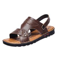 木林森凉鞋男真皮中年爸爸防滑厚底休闲沙滩鞋牛皮凉拖夏清仓