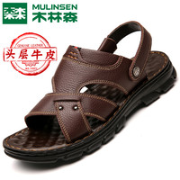 木林森凉鞋男真皮中年爸爸防滑厚底休闲沙滩鞋牛皮凉拖夏清仓 42